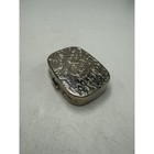 Vintage Silver Tone Embossed Floral Scroll Pill Box With Interior Mirror