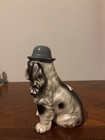 Vintage Ceramic Or Chalkware Cocker Spaniel Figurine Wearing A Small Grey Bowler