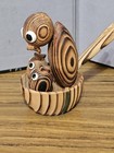 Wood Carved Mama Bird With Babies In Nest Mid Century Folk Art 4x3 5x2 In 
