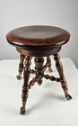 Antique Vintage Adjustable Piano Stool Green Glass Ball Claw Feet Turned Wood