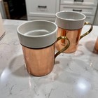 Vintage Copper Brass Ceramic Mugs 4 Cottagecore Grandma European Farmhouse Boxed