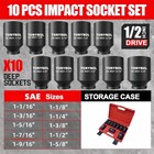 1 2  Inch Drive Impact Socket 1 2 Sae 10pc Deep  1-1 16 To 1-5 8  