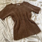 Vintage 1950s 1960s Brown Fuzzy Angora   Lambswool Knit Sweater Top Size S m