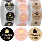 1 Inch Black Kraft Pink 3 Styles Paw Thank You Stickers Roll Self Adhesive Seal
