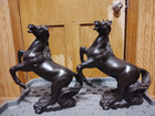 Vintage 14  Ht Bronze Tone Rearing Stallions Pair Tabletop Equestrian Sculptures