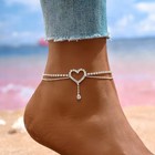 Heart Charm Double Layer Tassel Anklet For Women Beach Foot Chain Summer Jewelry