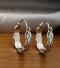 Silver Plated Rhombus Grid Textured Huggie Hoop Earrings Top Closure Snap