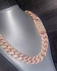 24ct Round Cut Moissanite 20mm X 24  Men s Cuban Link Chain 10k Rose Gold Plated