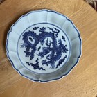 Jc7-antique 7 5    Ming Dynasty 10 Sided Porcelain Blue White Dragon Brush Washer