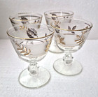 Set Of 4  Libbey Golden Foliage Stemmed Sherry Footed Glasses  Vtg Mid Century M
