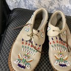 Taos Vintage Buckskin Leather Native American Moccasins Beaded Kachina Size 8 