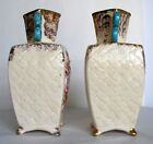 Pair Of 1940s 6-1 4  Tall Vases   Floral Design On Front   Gilded   Damaged