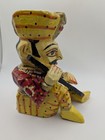 Wooden Rajasthani Musician Man Hand Carved Rustic Hand Painted - Vintage India