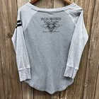 Harley Davidson Logo Skull Waffle Knit Long Sleeve Shirt Grey Womens Medium