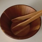 Wood Serving Bowl Round Brown Solid Smooth Finish Food kitchen Theme