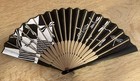 Folding Hand Fan W black   White Dragonfly Design  8  Long  Good Condition