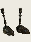 Vintage Pair Of Brass Bunny Rabbit Rabbit Holders 9    X 6   