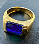 Natural Blue Sapphire Gemstone Handmade Ring With 14k Solid Yellow Gold Men Ring