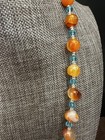 Carnelian Agate Beaded Necklace With Aqua Accents - Women Jewelry