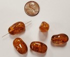 6 Vintage Topaz Crackle Glass 20x12mm  Oval Baroque Sparkle Beads N588