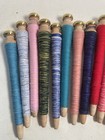 Spools Wood Bobbins Quills Threaded Wrapped Shiny Brass End  Lot Of 15 Items