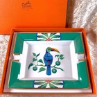 Vintage Hermes Paris Cigar Ashtray Change Tray Toucans Bird Porcelain W box