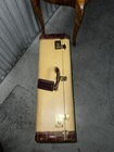 Vintage Tweed Hard Case Suitcase Brown  Trim Brass Hardware Travel Luggage
