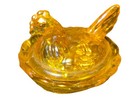 Hen On Nest Rosso Chick Salt On Woven Base Salt Cellar Tangerine Carnival Glass