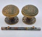 Antique  Door Knobs W   Rosettes Victorian Eastlake Vintage Brass Door Hardware 