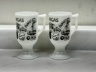 2 Vintage Las Vegas Milk Glass Mug Footed Pedestal Mug Circus Circus   Flamingo