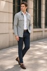 Mens Safari Overshirt Beige Grey Check Cotton Shacket Casual Workwear Chore Coat