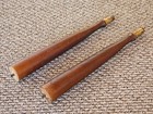 Set Of 2 Vintage Mid Century Tapered Wood Table Legs - 14 Inches Tall Brass Tips