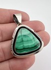Will Denetdale Navajo Sterling Silver Malachite Double Stack Triangle Pendant