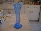Beautiful Vintage Tall Light Blue Scalloped Art Glass Bud Vase 