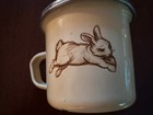 Vintage Enamel Child s Cup Baby Mug Bunny Rabbit Pale Yellow Golden Sippy