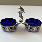 Antique Double Sterling Silver   Glass Salt Cellar German