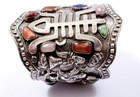 Chinese Gemstone Embellished Silver Cuff Bracelet 8 Immortal  Shou Chirography
