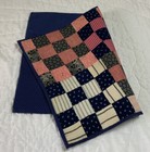 Vintage Antique Patchwork Large Quilt Table Topper  Four Patch  Early Calicos