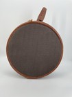 Vintage The French Company Round Hat Box Luggage Case Herringbone Leather Gold