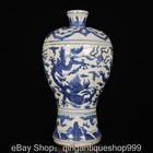 11  Old Chinese Ming Blue White Porcelain Dragon Beast Plum Vase Bottle