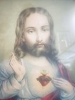 Vtg Sacred Heart Jesus Lithography Print  Frames Large 16  X 20  Religious Art