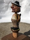 Vintage Anri Hand Carved Wood Mechanical Yakker Man Wine Bottle Stopper Cork