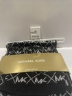  88 New Michael Kors Mk Logo Scarf Beanie Bellyband Set Black   Silver