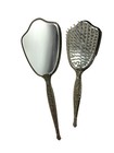 Vanity Hand Mirror Brush Set Silver Plated Nylon Bristles Usa
