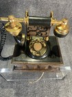 Vtg Deco-tel Rotary Dial Telephone Vintage Gold Black Wood Grain 1330b