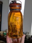   awesome    Quart Yellow Amber Globe 1886 Mason Fruit Jar W original Glass Lid