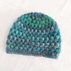 Toddler Girl Winter Beanie Hat Crocheted Cap Thick Lace Stitch Turquoise Blue