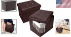 Elegant 2pc Brown Faux Leather Storage Ottoman - Foldable   Stylish Foot Stool