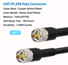 50ft Kmr400 Pl259 Male To Male Coaxial Cable Low Loss Uhf Ham Radio