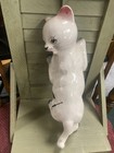 Vintage Wall Climbing Cat Ceramic Hanging Figure White Kitten 12    Green Eyes
